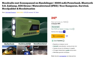 Digitale Noodradio met Zonnepaneel en Handslinger & Ingebouwde Powerbank voor €24,95 bij Bol