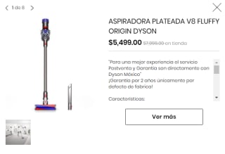 Aspiradora V8 Fluffy Origin Dyson por $5,499 en Privalia