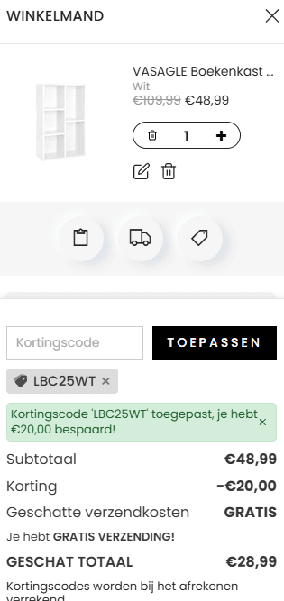 VASAGLE Vakkenkast met 5 vakken voor €28,99 dmv code bij Songmics