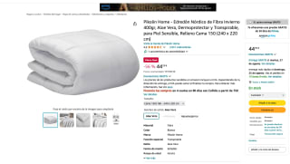 Edredón Pikolin Home Nórdico de Fibra Invierno 400gr Aloe Vera Dermoprotector 240x220cm por 44,59€