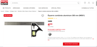 Équerre combinée aluminium 300 mm à 4,99€