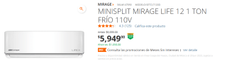 Minisplit Mirage Life 12 1 ton frio 110v por $5,949 en Home Depot