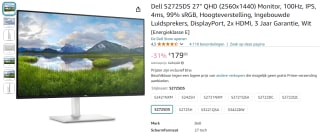 Dell S2725DS 27" QHD 100Hz monitor voor €149 bij Amazon