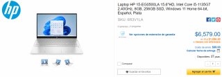 Laptop HP 15-EG0500LA 15.6" a $6,579 en CyberPuerta