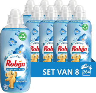 8x Robijn Wasverzachter Morgenfris en/of Bohemian Blossom 33 Wasbeurten 825 ml voor €14,39 bij Amazon