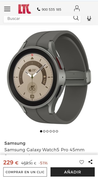 Samsung Galaxy Watch5 Pro 45mm Smartwatch por 229€.