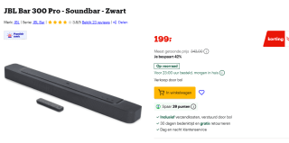 JBL Bar 300 soundbar voor €199 bij Bol
