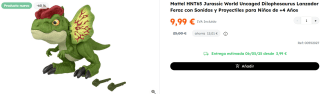 Mattel Jurassic World Uncaged Dilophosaurus Dinosaurio de juguete con sonidos que lanza proyectiles por 9.99€