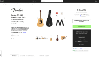 Pack Guitarra Acústica Fender FA-115 Dreadnought Guitarra + funda + correa + púas + cuerdas + suscripción 3 meses Fender Play por solo 147€
