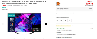 TV Mini LED 55'' Hisense 55U7KQ 144 Hz, Smart TV UHD 4K por 373,15€