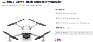 DJI Mini 3 - Drone - Single unit (zonder controller) voor €259 bij Bol.com