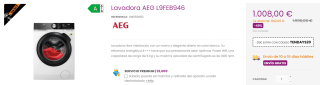 Lavadora AEG de 9kg modelo L9FEB946 por 988€