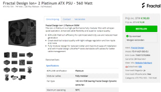 Fractal Design Ion+ 2 Platinum 560W PSU voor €90 bij Hardwarewebwinkel