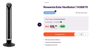 Rowenta Eole Ventilator VU6670 €59,95 bij iBOOD