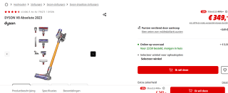 Dyson V8 Absolute - Stofzuiger voor €349 bij de Mediamarkt