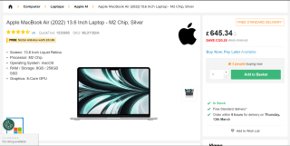 MacBook Air 13.6" (2022) - M2, 8GB/256GB - £645.34