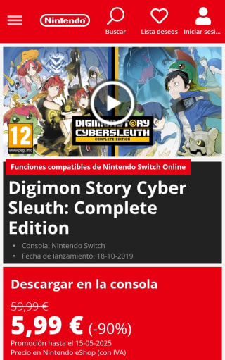 Digimon Story Cyber Sleuth Complete Edition Nintendo Switch por 5,99€.