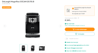 DeLonghi Magnifica S ECAM 20.110.B + gratis ontkalker voor €269 bij Art & Craft