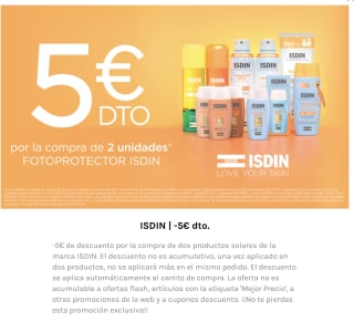 Descuento 5€ al comprar 2 Productos Isdin