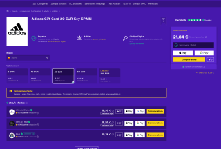 Tarjeta Regalo Adidas 20€ Clave ESPAÑA por solo 17,66€