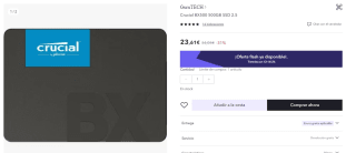 Disco duro SSD Crucial BX500 500GB por 18,61€