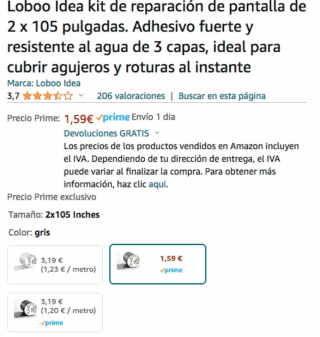 Rollo cinta adhesiva reparación mosquiteras 5x260cm por solo 1,59€