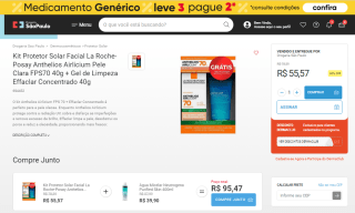 Kit de Protetor Solar Facial La Roche-Posay FPS70 + Gel de Limpeza Effaclar, ambos de 40g - R$ 55,57