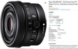 Sony SEL50F25G - Full-Frame lens FE 50mm F2.5 G voor €420 bij Amazon