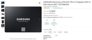 SSD Samsung 870 EVO 2TB 2.5" por $2,264 en Amazon