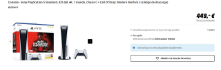 Consola Sony PlayStation 5 Standard, 825 GB, 4K, 1 mando, Chasis C + Call Of Duty: Modern Warfare 3 (código de descarga) por 449€