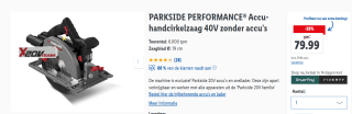 PARKSIDE PERFORMANCE® Accu-handcirkelzaag 40V zonder accu's voor €79,99 in de Lidl webshop