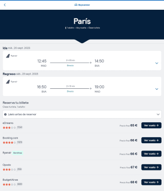 Vuelos a París ida y vuelta desde 65€ con Skyscanner