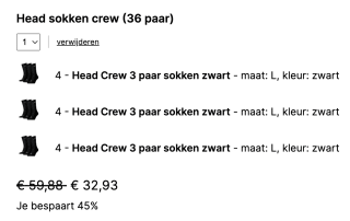 Head sokken Crew (36 paar) voor 29,99 euro met de code