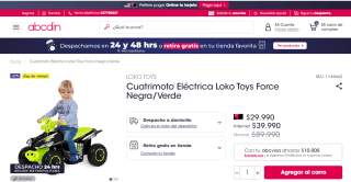 Cuatrimoto Eléctrica Loko Toys Force Negra/Verde por $29.990