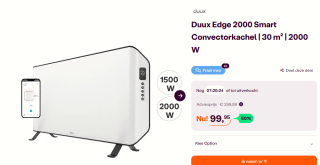 Duux Edge 1500W Smart Convectorkachel voor €79,95 bij Ibood