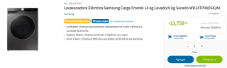 Lavasecadora Samsung Carga Frontal 14kg por $13,758 en Sam's Club