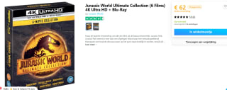 Jurassic World Ultimate Collection (6 Films) 4K Ultra HD + Blu-Ray voor €62 bij Coolshop