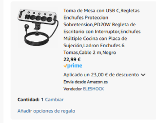 Regleta de Escritorio con USB-C, 6 tomas y Protección Sobretensión por 22,99€