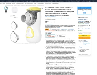 Nebulizador portatil FEELLIFE para Bebe y Adultos Silencioso Tasa de Atomización Ajustable Recargable para El Tratamiento de Tos por tan solo 35€