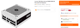 Fuente de Alimentacion Corsair RM White Series RM850 850W 80 Plus Gold Full Modular por 114.9€