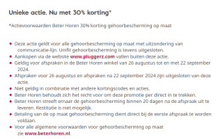 30% op Pluggers oordoppen op maat via Beter Horen