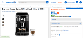 Expresso Broyeur Delonghi Magnifica S ECAM 21.117.B à 239€