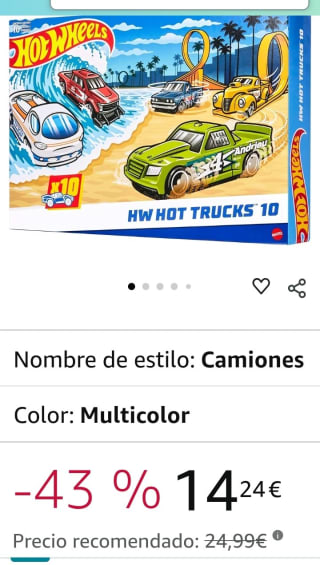 Hot Wheels Pack de 10 Camiones por 12,99€.