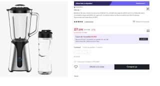 JOCCA - Batidora de Vaso de Cristal con Botella de Viaje/Potencia 350W, Licuadora/Jarra 1L y Botella de 600Ml/ Luz LED, Tapa Extraible, Cuchillas de Acero Inoxidable (Jarra + Botella 350W) por 27.59€ (Cuenta Nueva 17.59€)