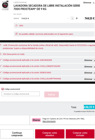 Lavadora Secadora AEG 7000 ProSteam 9kg/5kg por 638,33€