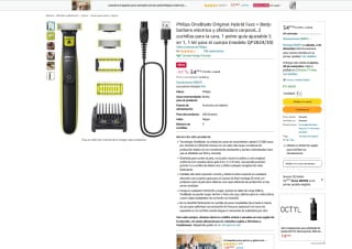 Philips OneBlade Original Hybrid Face + Body barbero eléctrico y afeitadora corporal por 34,99€