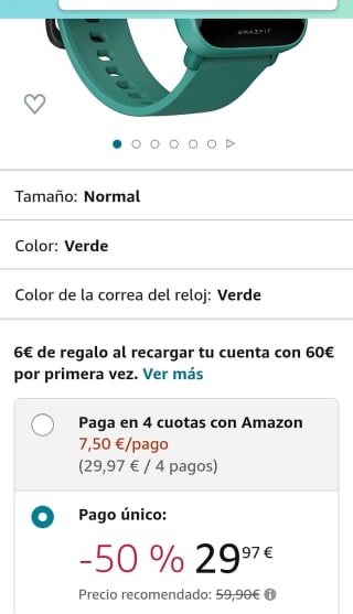Amazfit Smartwatch Bip U por 29,97€.
