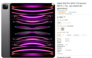 Tablette 12,9" Apple Ipad pro 2022 à 2101,66€
