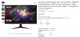 Monitor Acer Nitro VG240Y Sbiip 23.8” FHD por $2,716 en Amazon