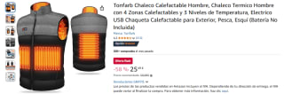 Chaleco Calefactable Térmico con 4 Zonas Calefactables y 3 Niveles de Temperatura por 25,49€